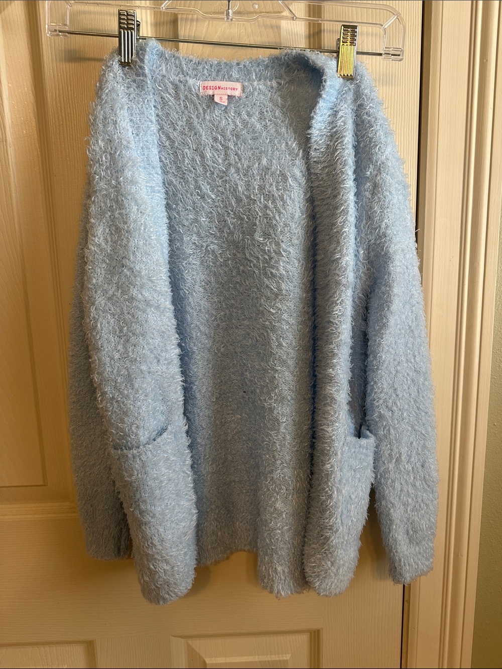 Design History Light Blue Fuzzy Open Cardigan